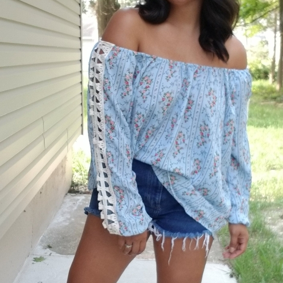 ROMEO JULIET BLUE TUNIC CROCHET TOP - Picture 4 of 12